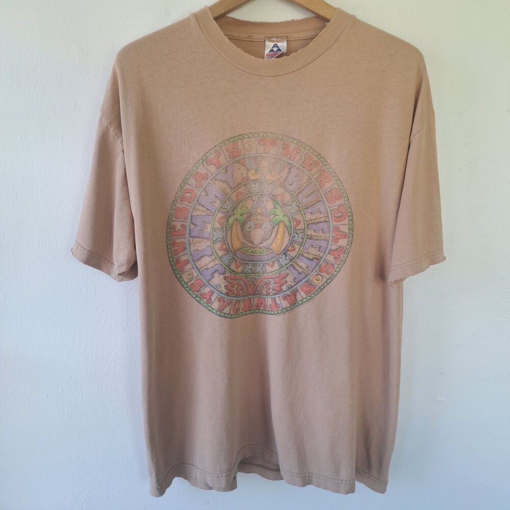 Vintage Jimmy Buffet Shirt 2000 Tour XL Tuesday Thursday Sunday Tan FLAWED